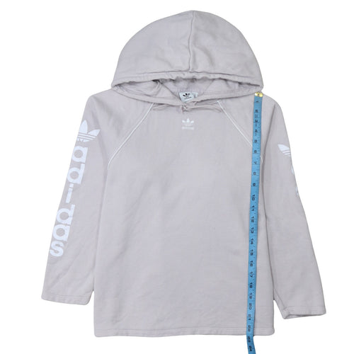 Adidas Womens Grey Pullover Hoodie UK 6 XS Long Sleeve Logo Cotton