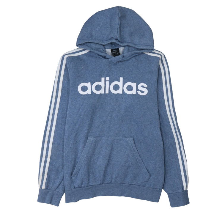 Adidas Men Blue Pullover Hoodie Small Logo Fleece Sportswear