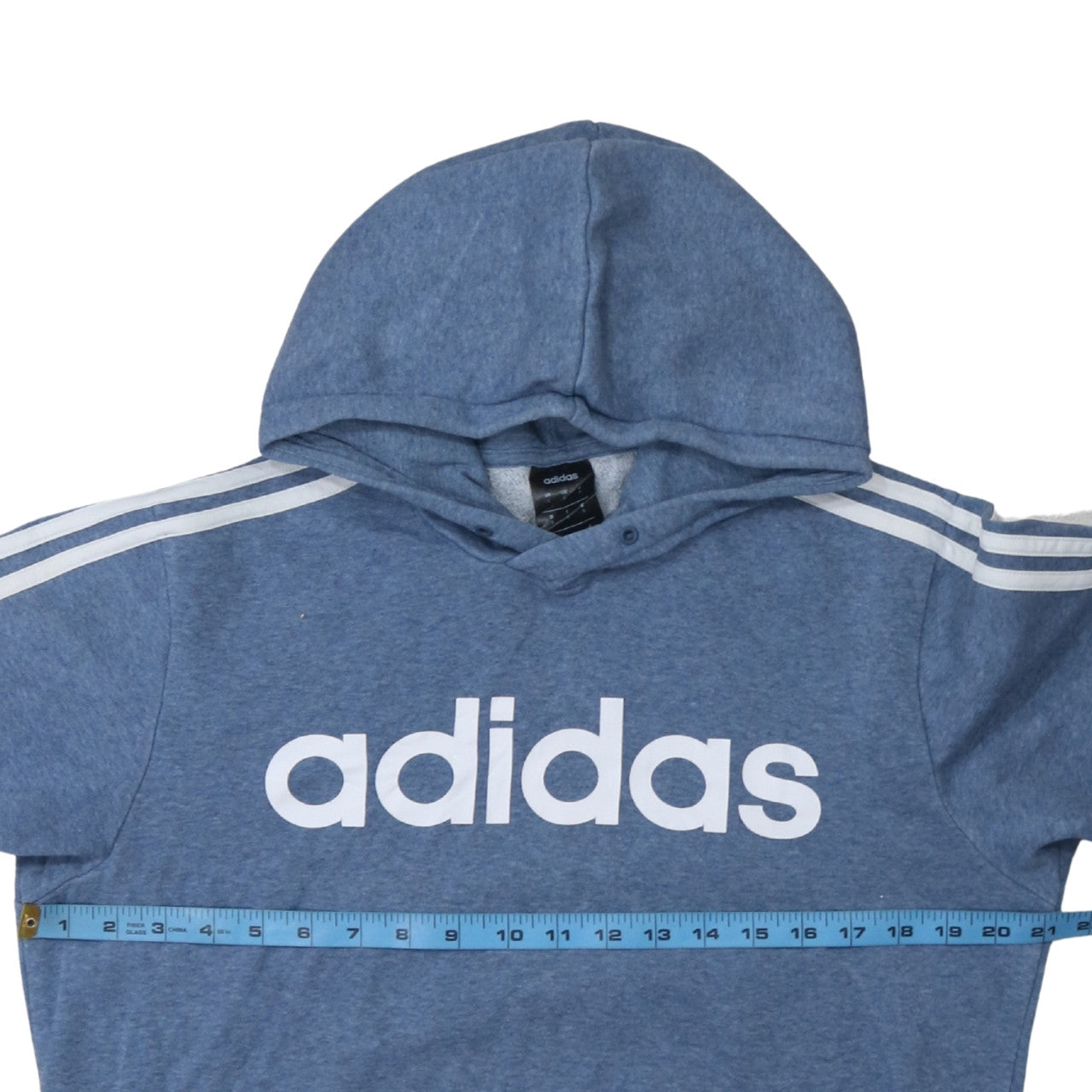 Adidas Men Blue Pullover Hoodie Small Logo Fleece Sportswear