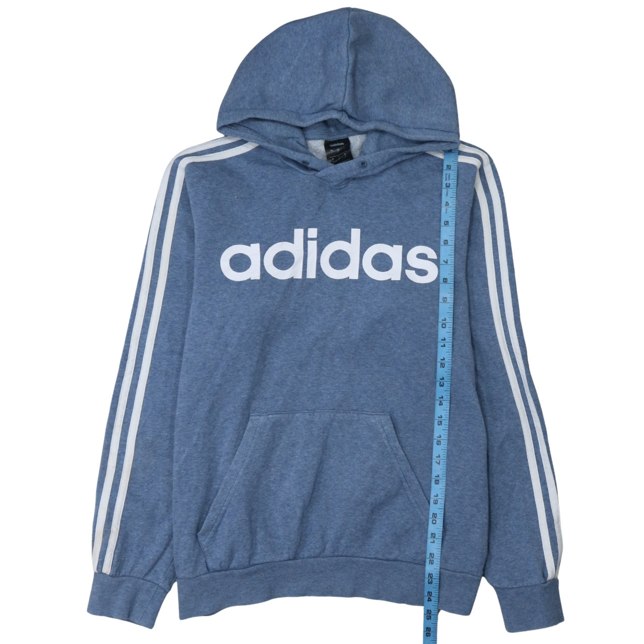 Adidas Men Blue Pullover Hoodie Small Logo Fleece Sportswear