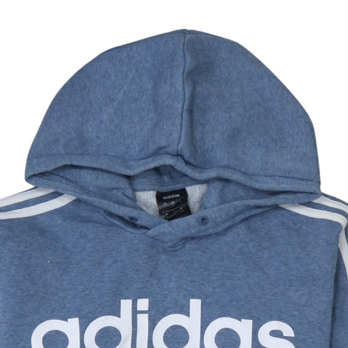 Adidas Men Blue Pullover Hoodie Small Logo Fleece Sportswear