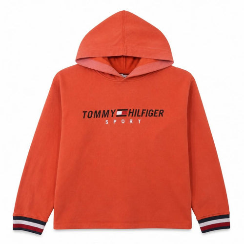 Tommy Hilfiger Sport Womens Orange Pullover Hoodie L Cotton Blend