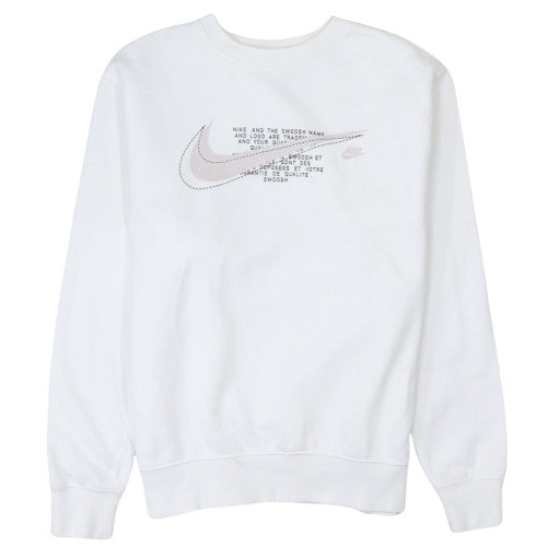 Nike Women White Medium Pullover Sweatshirt Crew Neck Graphic Logo