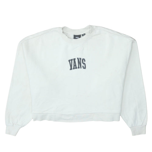 Vans Womens White Medium Pullover Sweatshirt Cotton Logo Casual