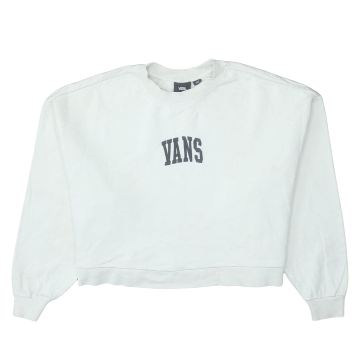 Vans Womens White Medium Pullover Sweatshirt Cotton Logo Casual