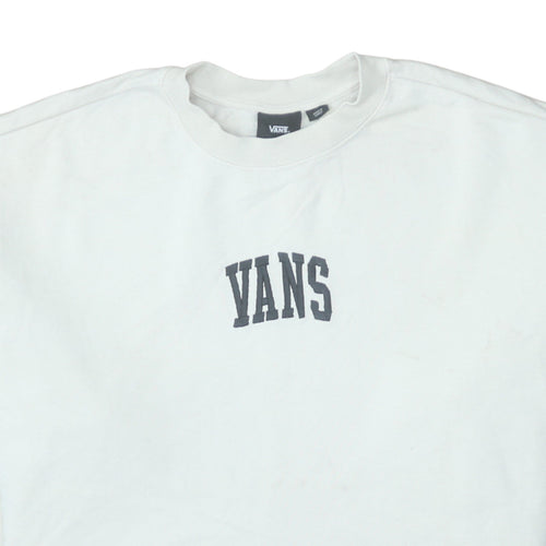 Vans Womens White Medium Pullover Sweatshirt Cotton Logo Casual
