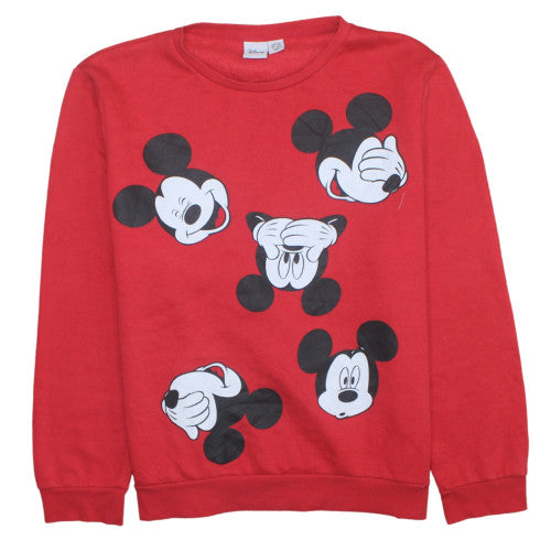Disney Women Red Mickey Mouse Sweatshirt L Crew Neck Pullover