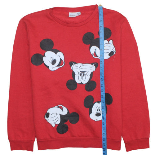 Disney Women Red Mickey Mouse Sweatshirt L Crew Neck Pullover