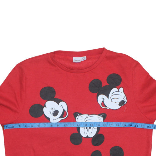 Disney Women Red Mickey Mouse Sweatshirt L Crew Neck Pullover
