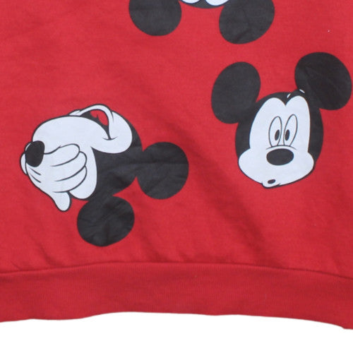 Disney Women Red Mickey Mouse Sweatshirt L Crew Neck Pullover