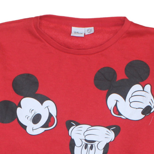 Disney Women Red Mickey Mouse Sweatshirt L Crew Neck Pullover