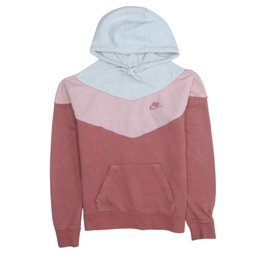 Nike Womens Pink Colourblock Pullover Hoodie XS Cotton Blend
