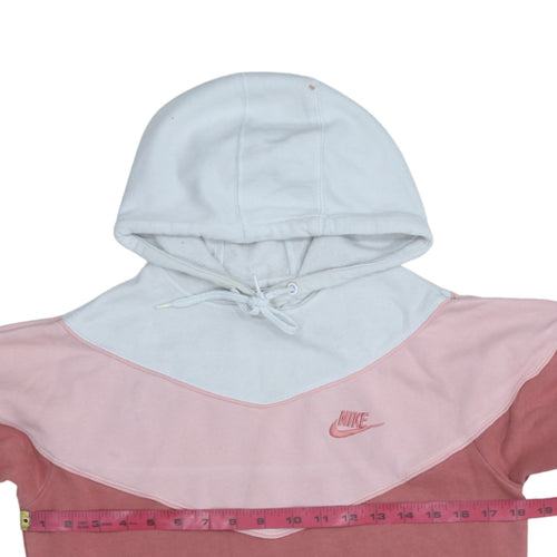 Nike Womens Pink Colourblock Pullover Hoodie XS Cotton Blend