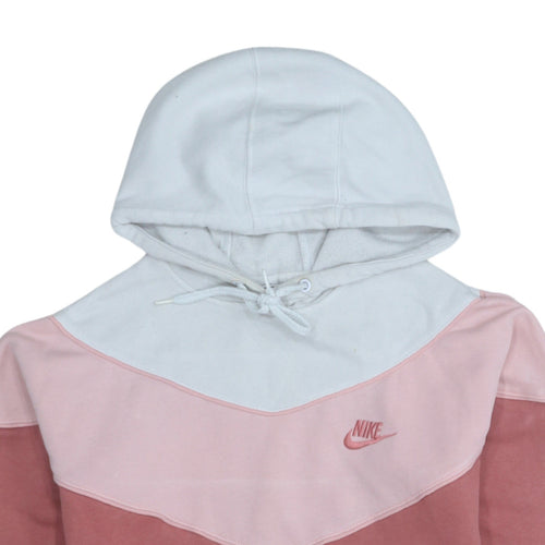 Nike Womens Pink Colourblock Pullover Hoodie XS Cotton Blend