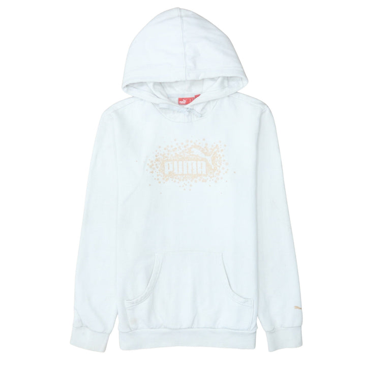 Puma Women White Pullover Hoodie Medium Cotton Blend Logo Design