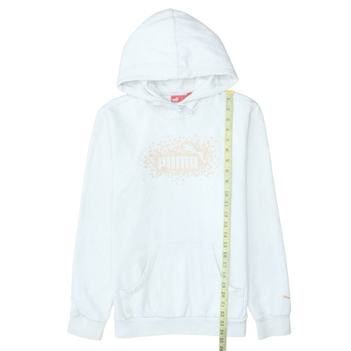 Puma Women White Pullover Hoodie Medium Cotton Blend Logo Design