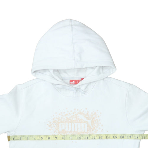 Puma Women White Pullover Hoodie Medium Cotton Blend Logo Design