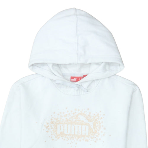 Puma Women White Pullover Hoodie Medium Cotton Blend Logo Design