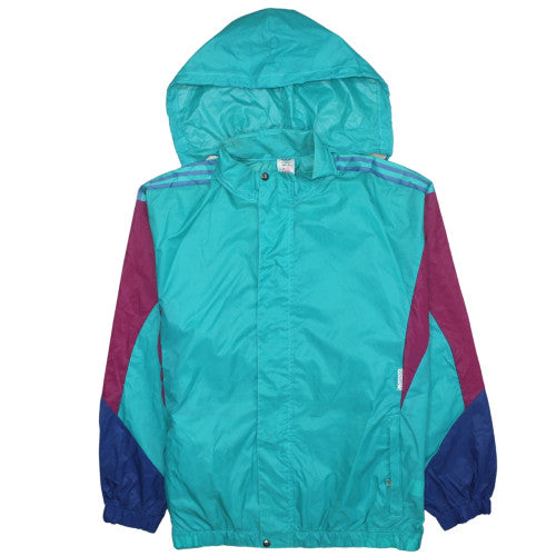adidas Womens Blue Windbreaker Jacket Size 12 Retro Hooded 90s Style