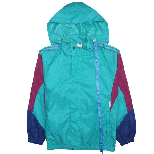 adidas Womens Blue Windbreaker Jacket Size 12 Retro Hooded 90s Style