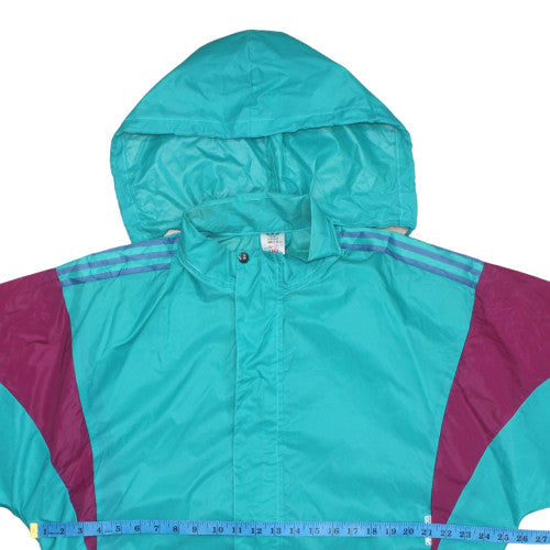 adidas Womens Blue Windbreaker Jacket Size 12 Retro Hooded 90s Style