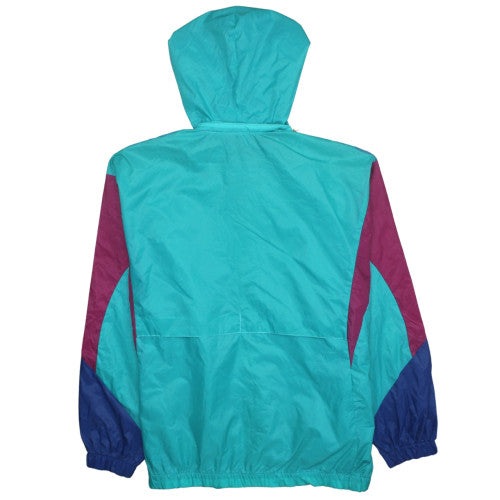adidas Womens Blue Windbreaker Jacket Size 12 Retro Hooded 90s Style
