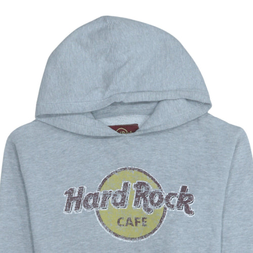 Hard Rock Cafe Men's Grey Pullover Hoodie Size M Graphic Logo Fleece