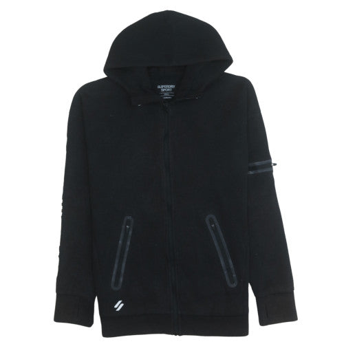 Superdry Sport Mens Black Full Zip Hoodie Size S Fleece Sweatshirt