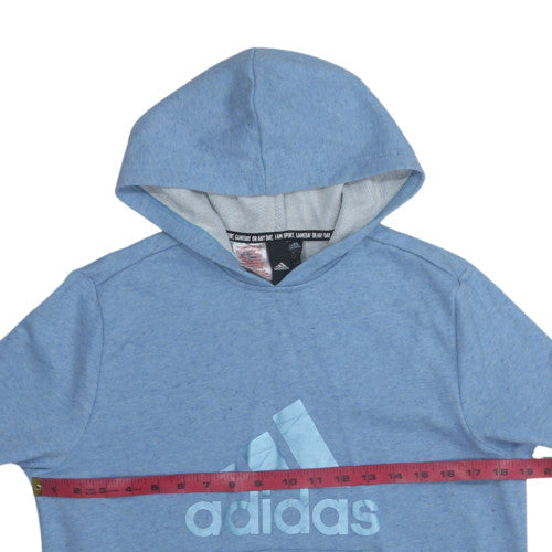 Adidas Boys Blue Pullover Hoodie 13-14 Years Regular Fit Logo Fleece