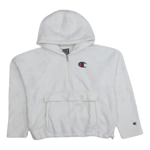 Champion Womens White Fleece 1/4 Zip Hooded Pullover XS
