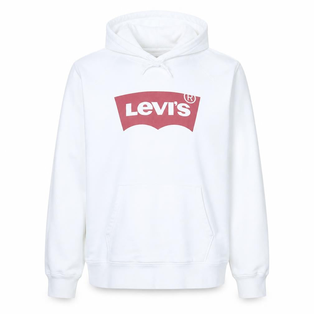 Front view of Levi's Men's White Pullover Hoodie M Logo Graphic Sweatshirt