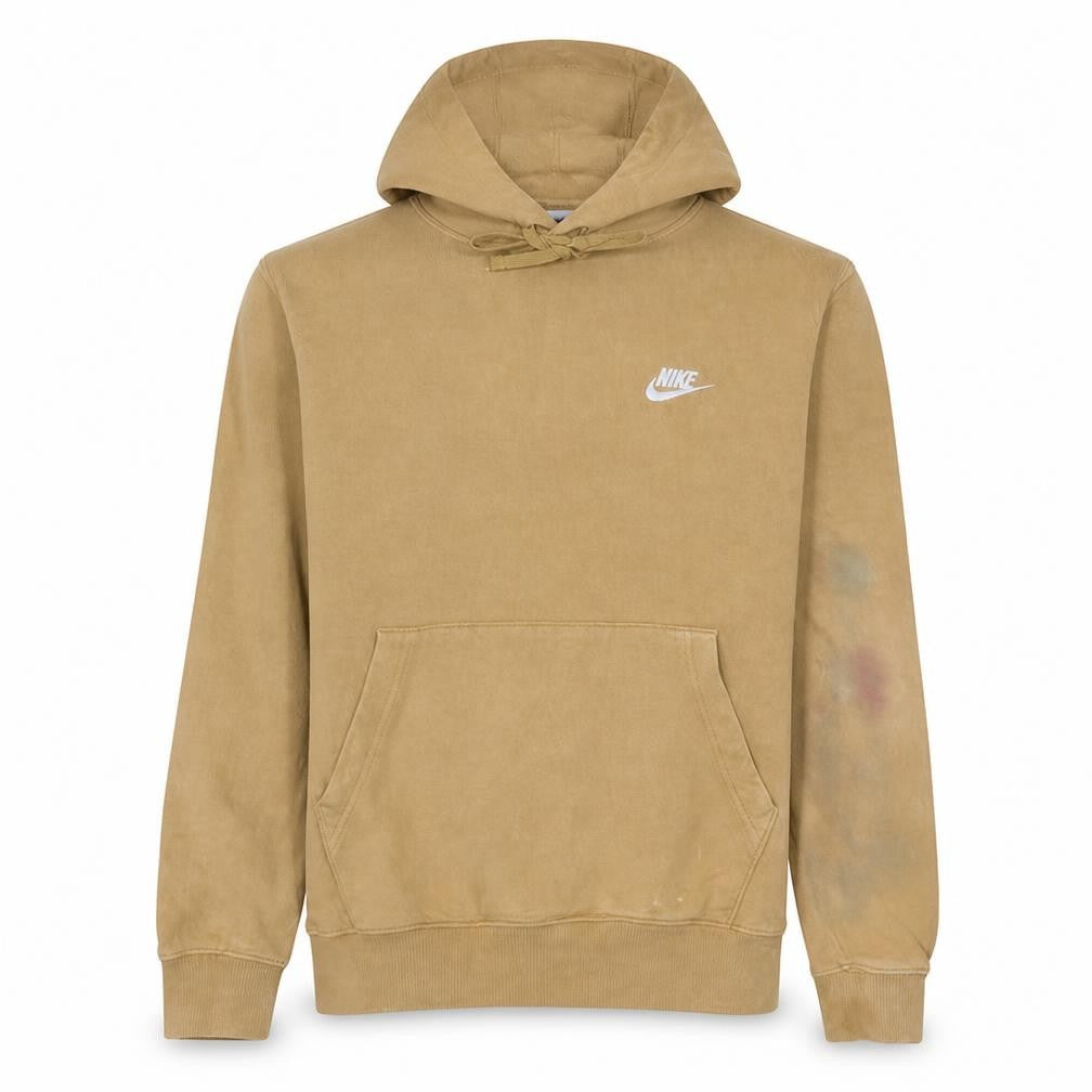 Front view of Nike Men Beige Pullover Hoodie Small Fleece Logo Sweatshirt