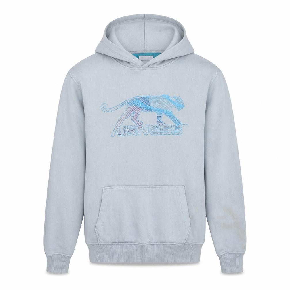 Front view of Airness Men's Grey Pullover Hoodie M Graphic Fleece Sweatshirt