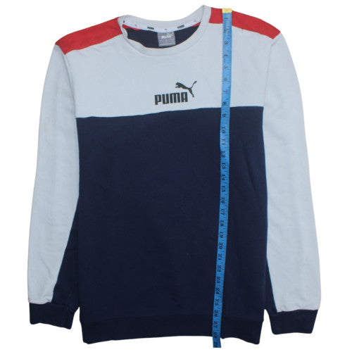 Puma Men's Blue Colour Block Crew Neck Pullover Sweatshirt L