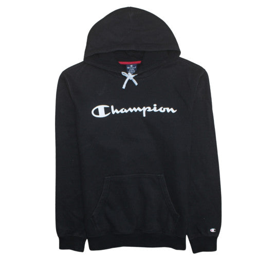 Champion Mens Black Pullover Hoodie L Regular Fit Logo Fleece