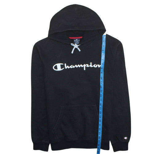 Champion Mens Black Pullover Hoodie L Regular Fit Logo Fleece
