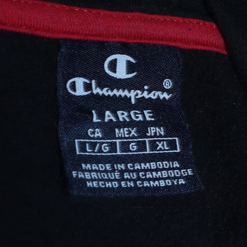Champion Mens Black Pullover Hoodie L Regular Fit Logo Fleece