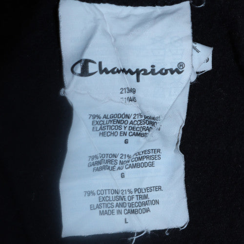 Champion Mens Black Pullover Hoodie L Regular Fit Logo Fleece