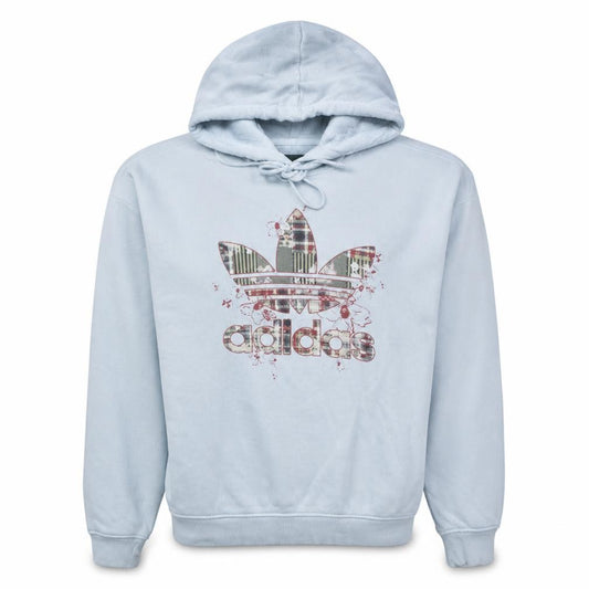 Front view of Adidas Women White Pullover Hoodie, size 8, Floral Logo Sweatshirt