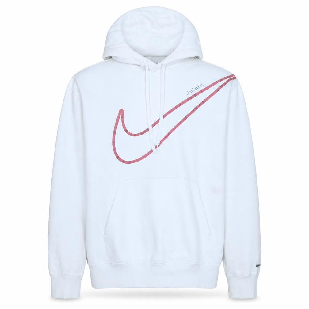 Front view of Nike Men's White Hoodie M Pullover Fleece Just Do It Logo Sweatshirt