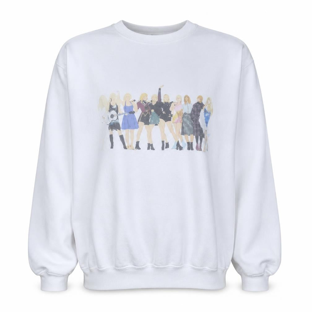 Front view of Gildan women’s white graphic print 4xl pullover sweatshirt