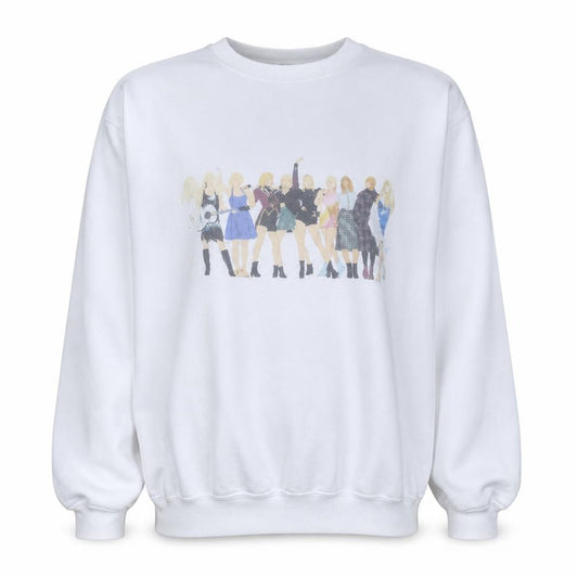 Front view of Gildan women’s white graphic print 4xl pullover sweatshirt