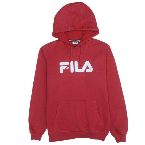 FILA Men's Red Pullover Hoodie Small Graphic Fleece Sweatshirt