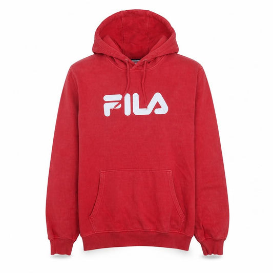 Front view of Fila Men's Red Pullover Hoodie Small Graphic Fleece Sweatshirt