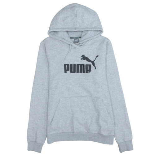 Puma Women Grey Hoodie Pullover L Logo Print Casual