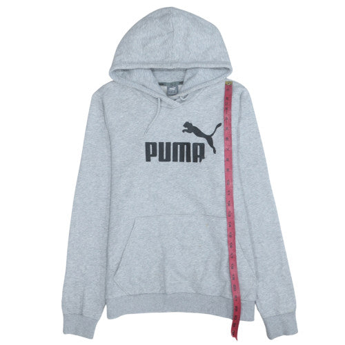 Puma Women Grey Hoodie Pullover L Logo Print Casual