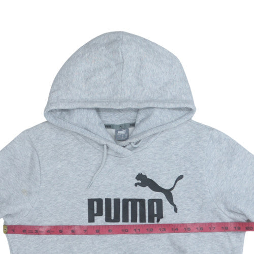 Puma Women Grey Hoodie Pullover L Logo Print Casual