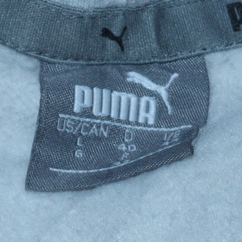 Puma Women Grey Hoodie Pullover L Logo Print Casual