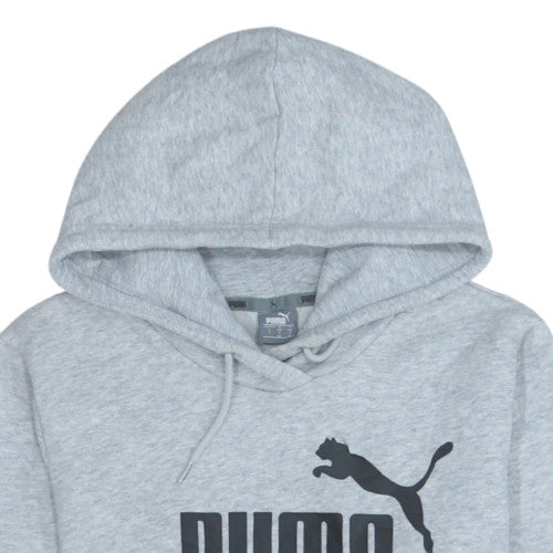 Puma Women Grey Hoodie Pullover L Logo Print Casual