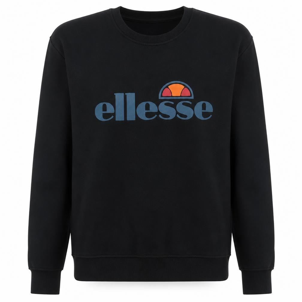 Front view of Ellesse women’s black crew neck pullover sweatshirt uk 12